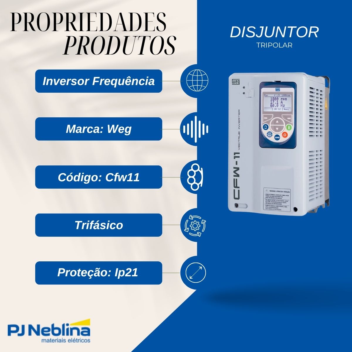 Inversor Frequência Trifásico 200-240V 50/60Hz 20A 5,5Kw- Weg
