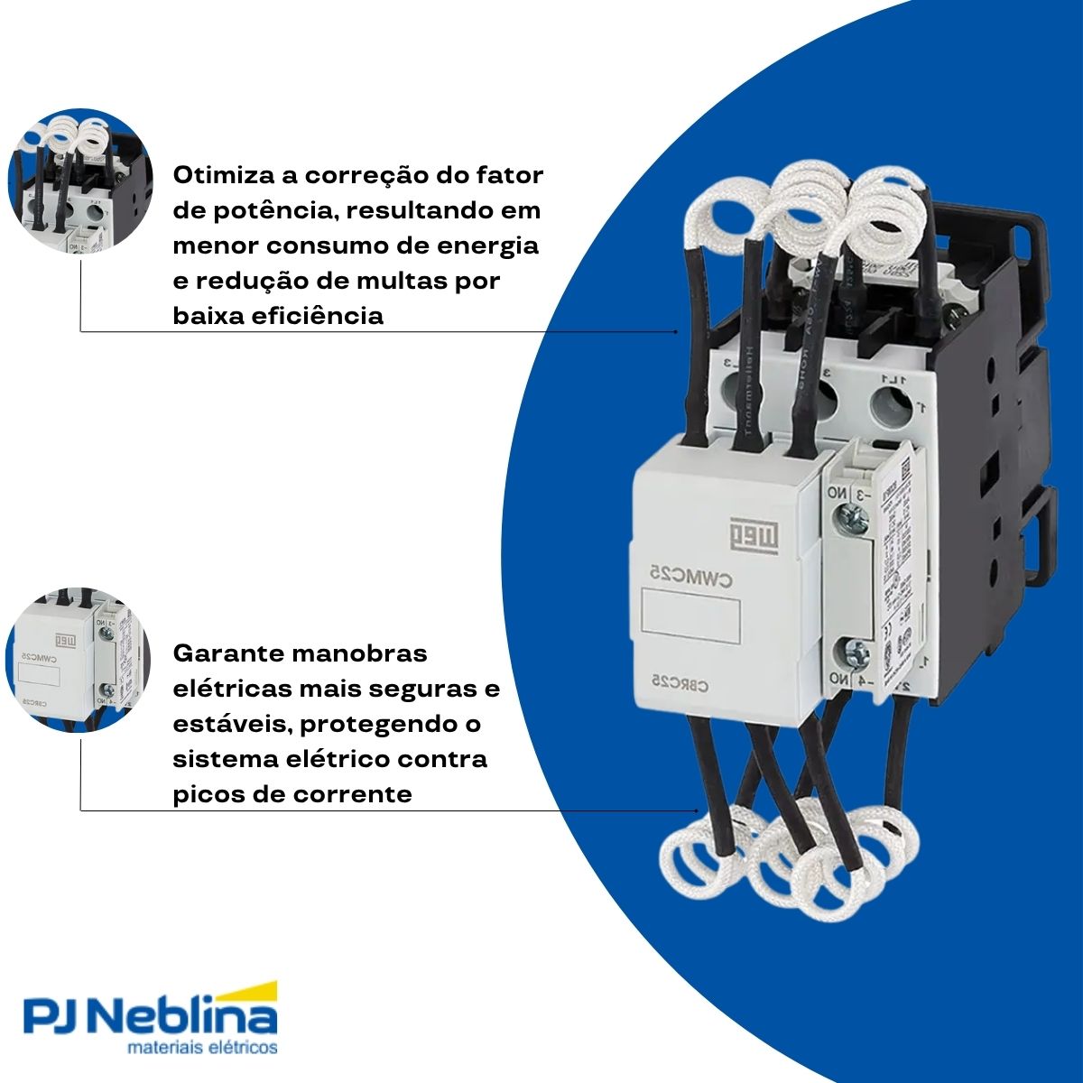 Contator Manobra Capacitor Tripolar 190-220V 50/60Hz 1Na 20Kvar/380-415V 55G - Weg