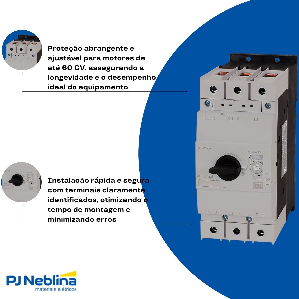 Disjuntor Motor Tripolar 90A 70-90A 60Cv 380/415V 50Ka 380/440V 50/60Hz - Weg