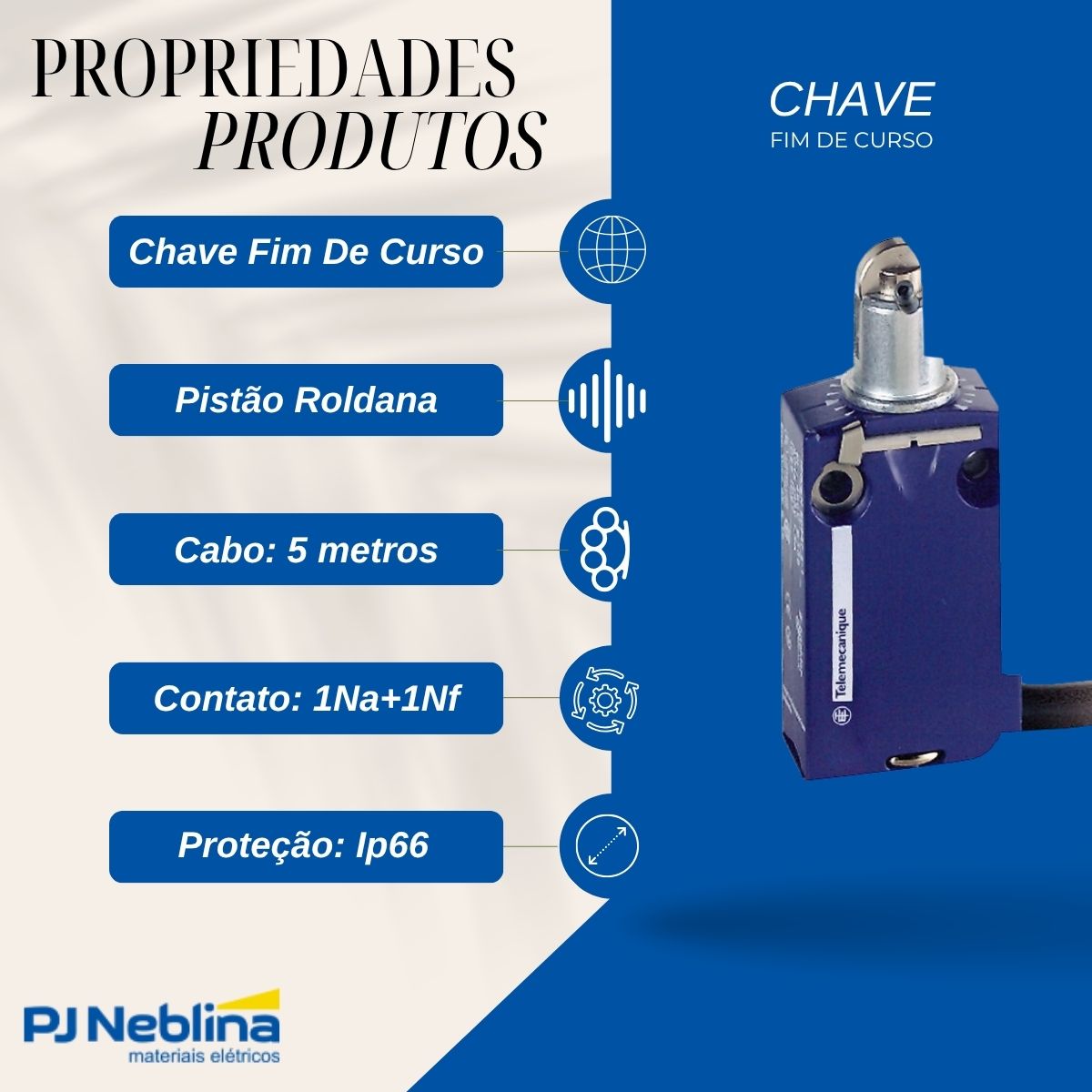 Chave Fim De Curso C/Cabo 5 m Pist.Roldana Aço Na+Nf - Telemecanique