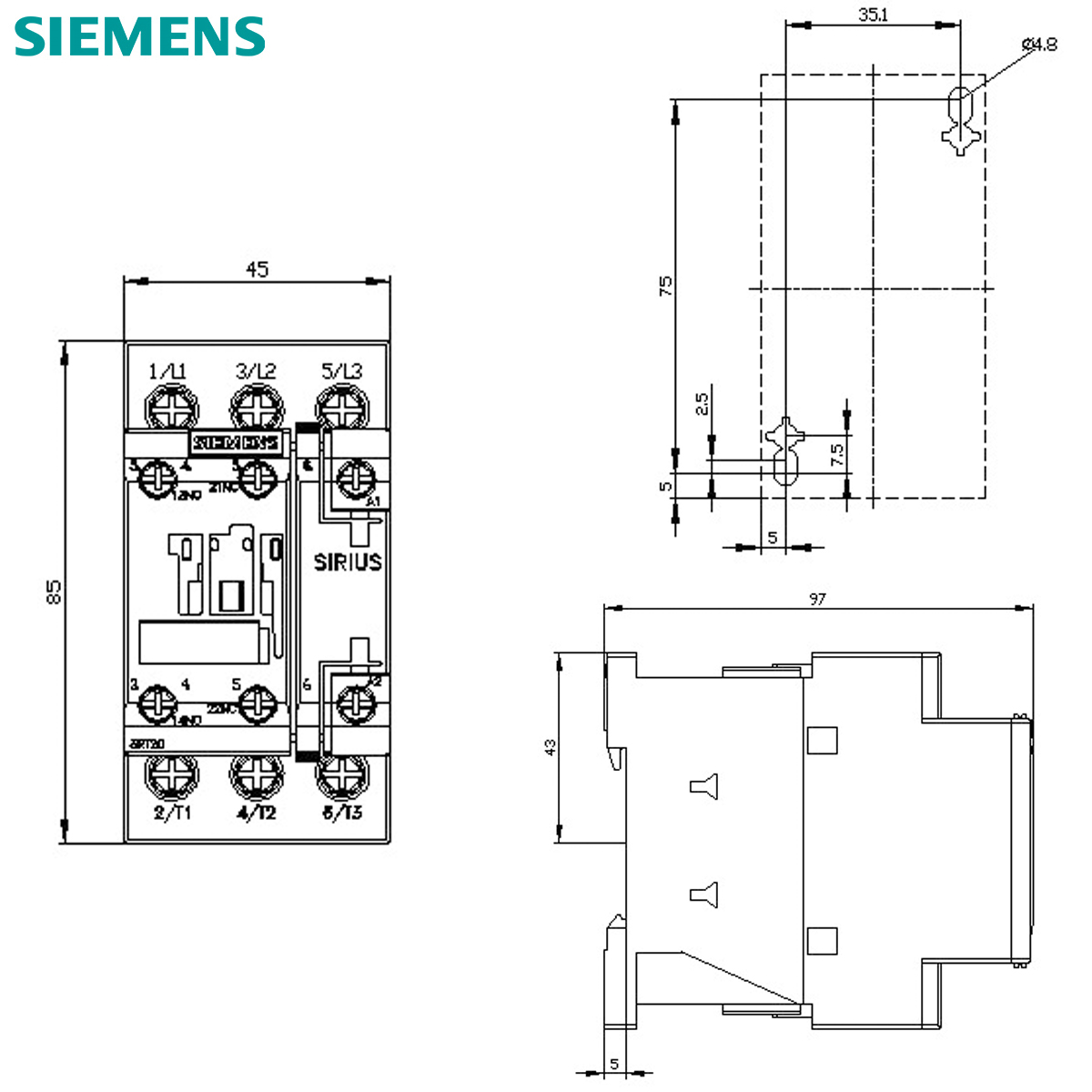 Contator Potência Tripolar 9A 220V 1Na+1Nf 50/60Hz 3RT20231AN20 Siemens