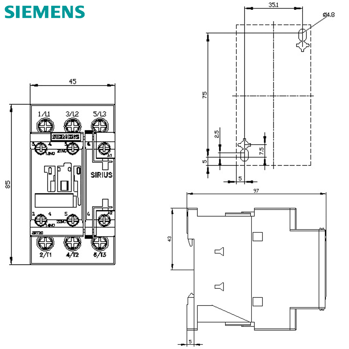 Contator Potência Tripolar 32A 110V 1Na+1Nf 50/60Hz 3RT20271AG20 Siemens
