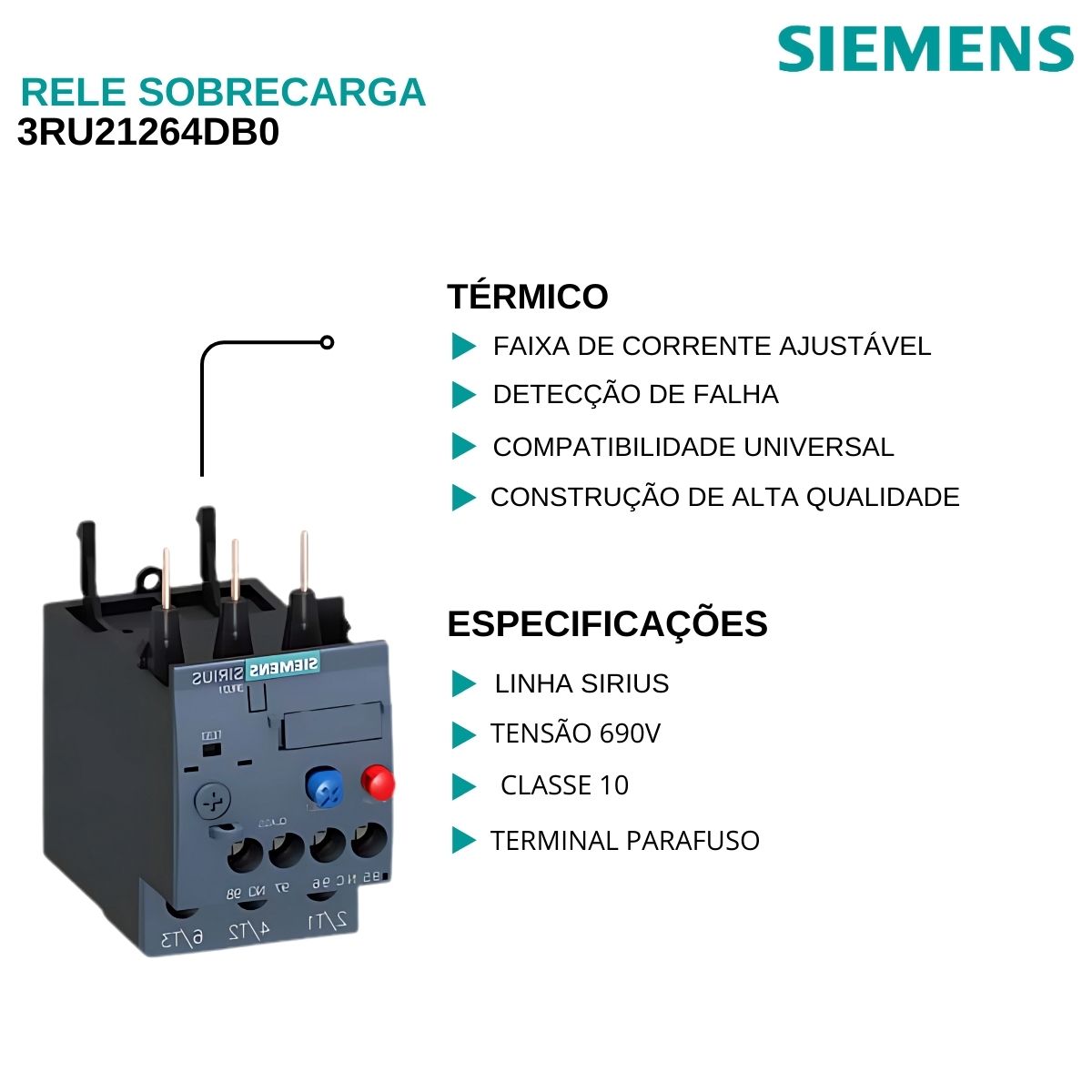Rele Sobrecarga Térmico 20-25A Classe 10 3RU21264DB0 - Siemens