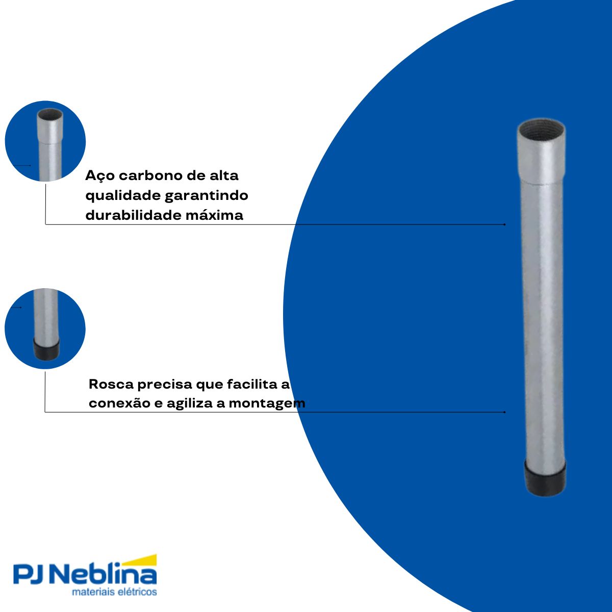 Eletroduto Aço Carbono Roscável Leve 1Pol Pré-Zincado (Br C/3M) P=0,50Mm Tpcz C/Luva - Eletroduto/Est