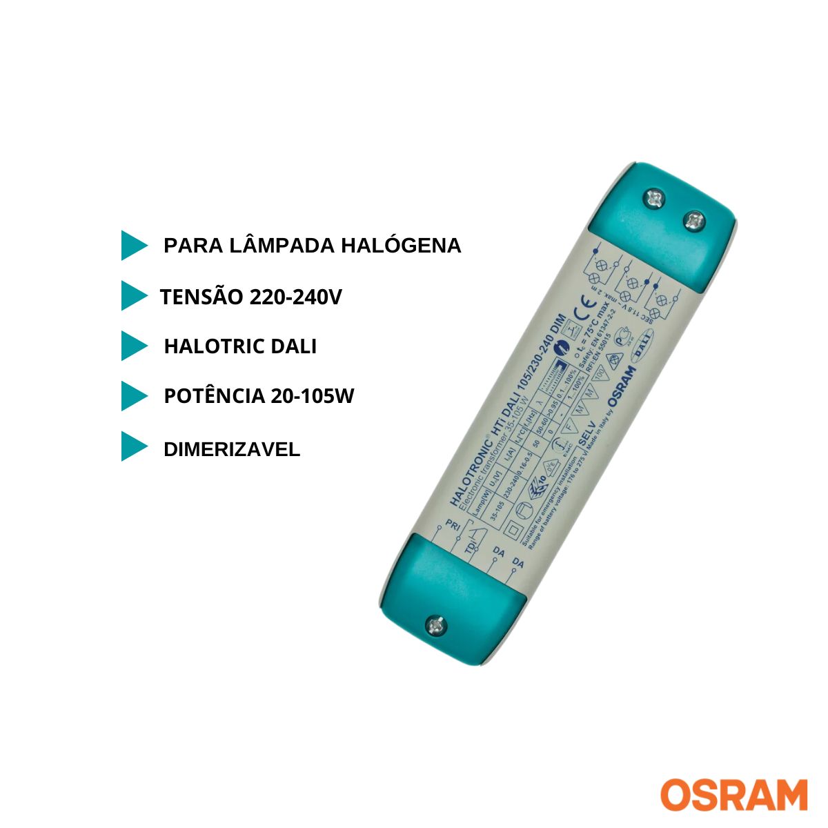 Transformador Eletrônico Halotronic Dali 220-240V 20-105W 7005278 Osram/Ledvance