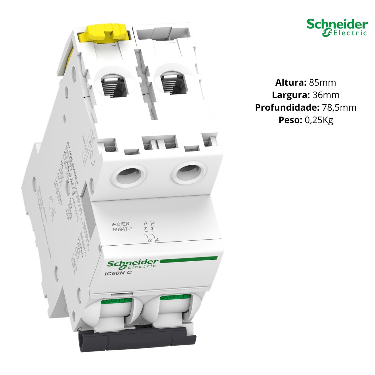 Disjuntor Mini Din Bipolar 16A Curva C 6Ka 230/400V Acti 9 Ic60n - Schneider Electric