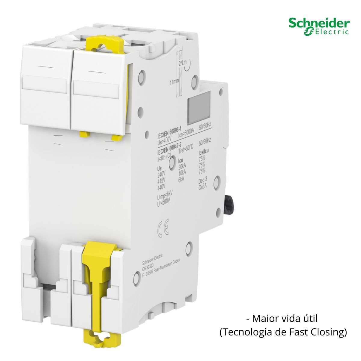 Disjuntor Mini Din Bipolar 16A Curva C 6Ka 230/400V Acti 9 Ic60n - Schneider Electric