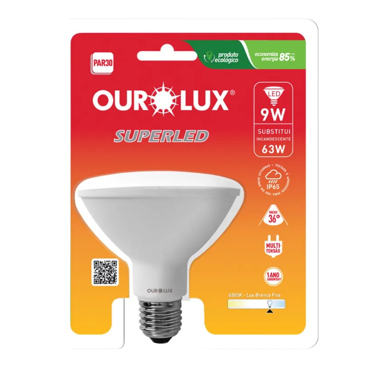 Lâmpada Led Par30 9W Bivolt 3000K Luz Amarela - Ourolux