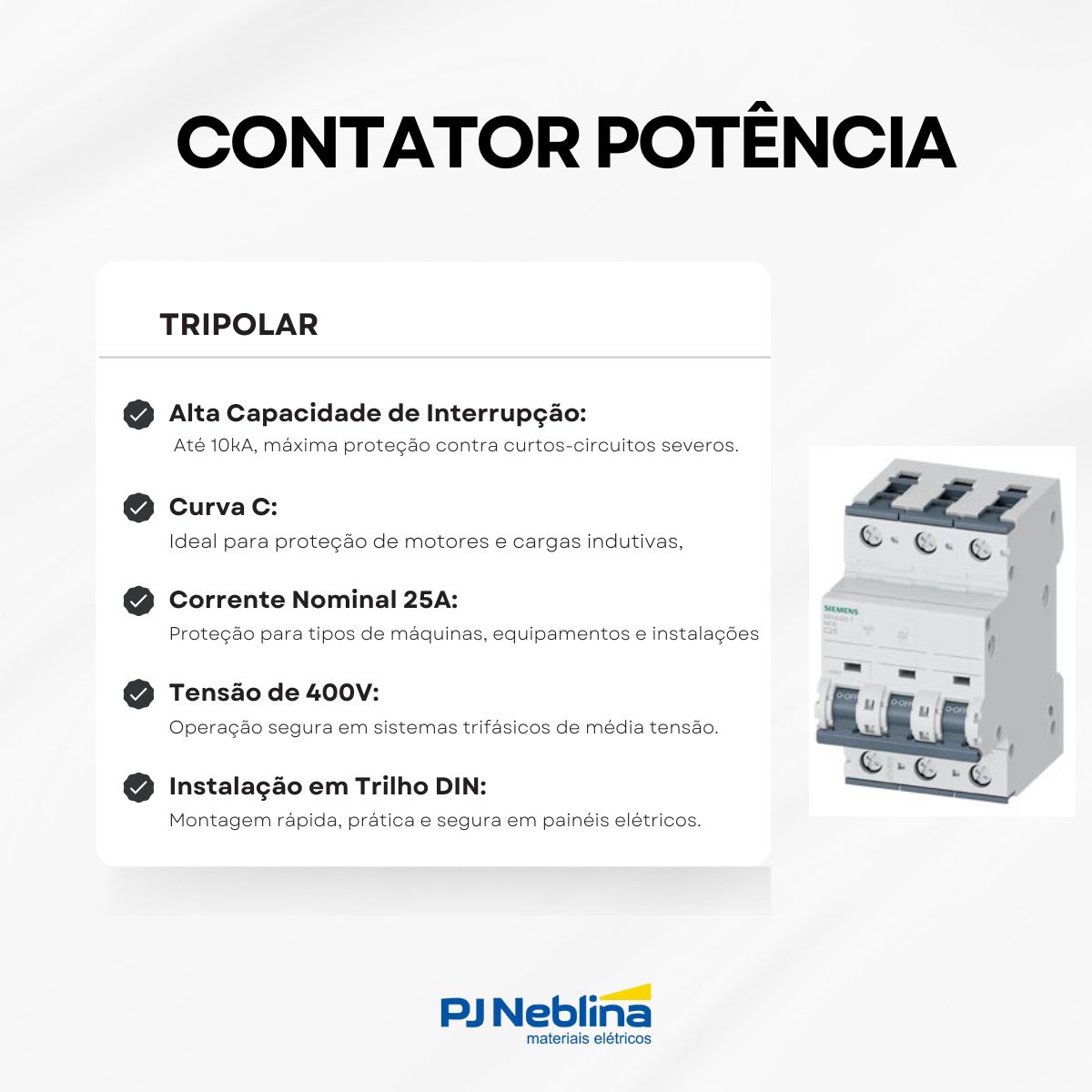 Disjuntor Mini Din Tripolar 25a Curva C 10ka 400v
