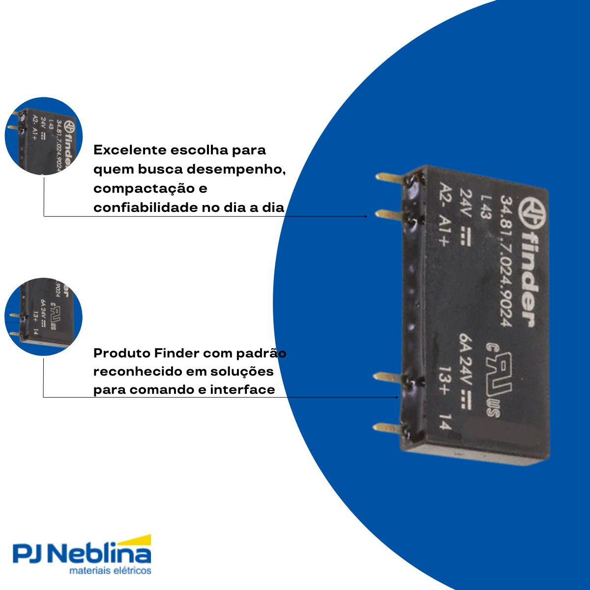 Relé Estado Solido Miniatura Monofásico Entr 24Vcc Saída 24Vcc 6A - Finder
