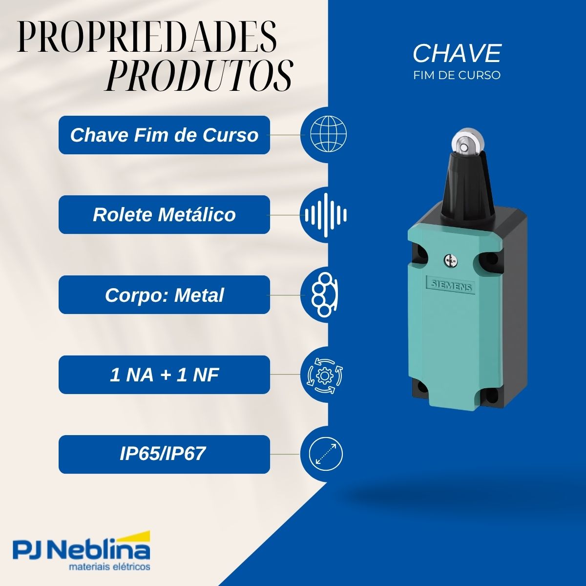 Chave Fim De Curso Metal 40 mm Rolete 1Na+1Nf - Siemens