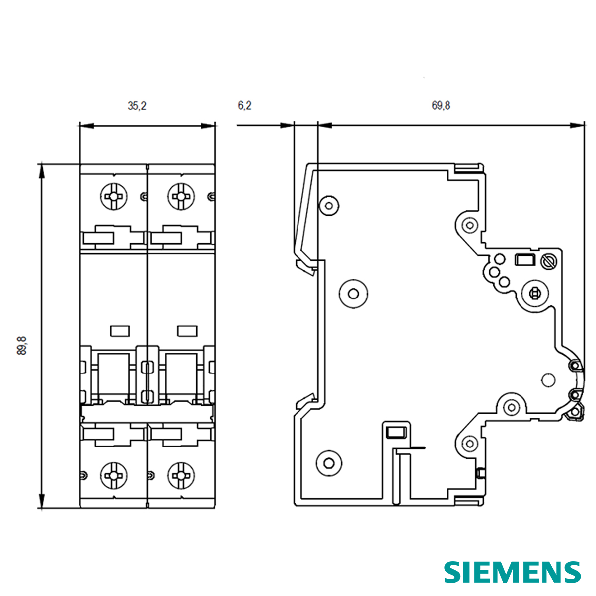 Disjuntor Mini Din Bipolar 25A Curva C 10Ka 400V 5SY42257 - Siemens