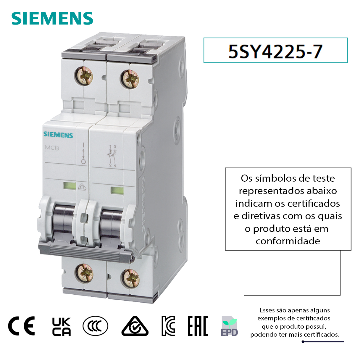 Disjuntor Mini Din Bipolar 25A Curva C 10Ka 400V 5SY42257 - Siemens