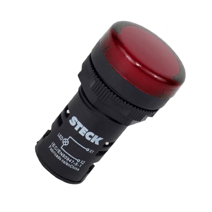 Sinaleiro Monobloco Redondo Plástico Vermelho 24V Led Ip65 Max Botton 22mm - Steck