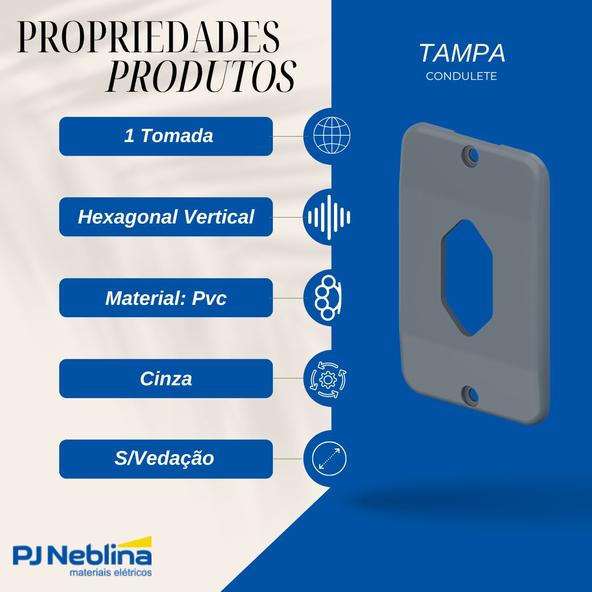 Tampa Condulete 1 Tom Hexagonal Vertical Pvc 1Pol Cz S/Vedação - Tigre