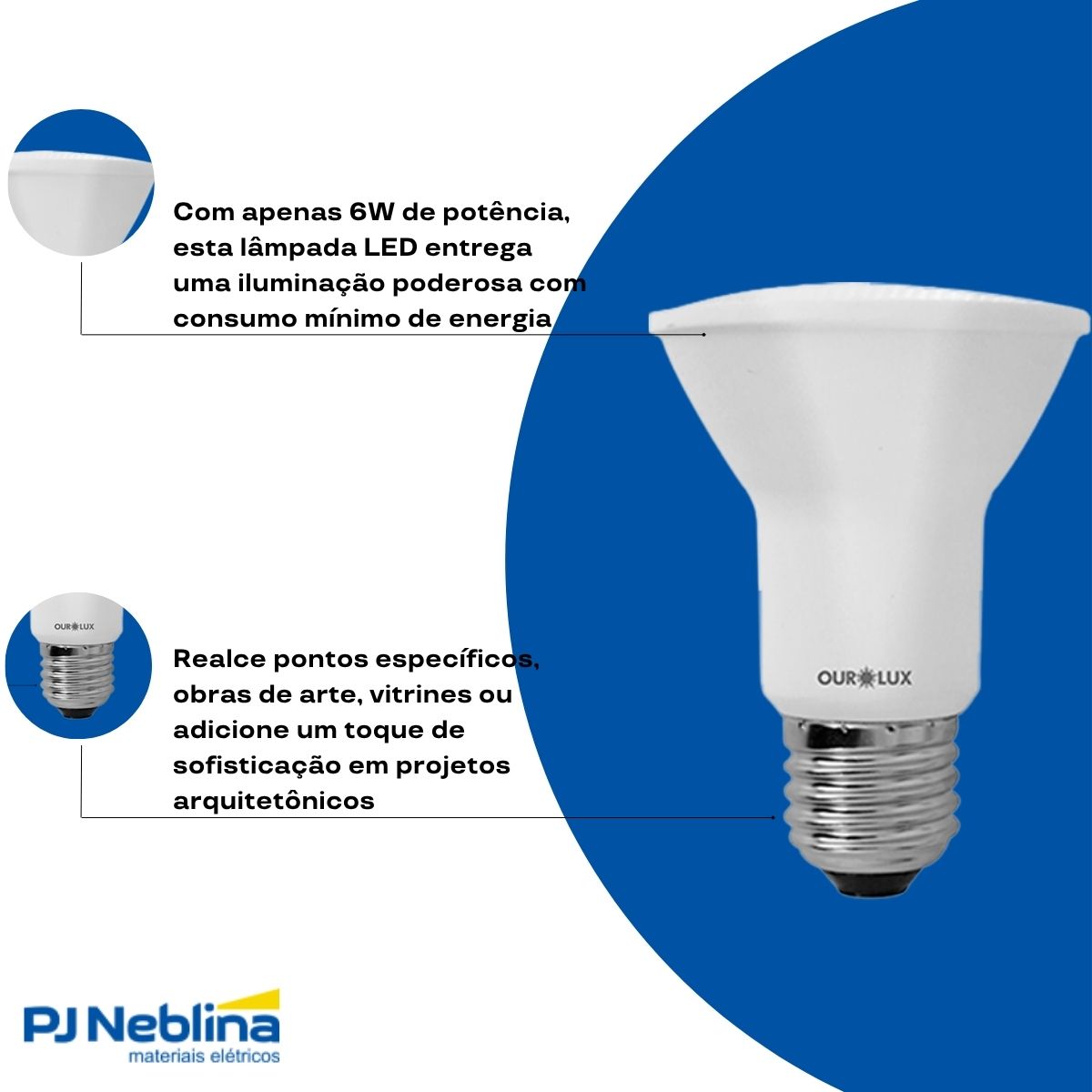 Lâmpada Led Par20 6W Bivolt E27 6400K Branco Frio Luz Branca 420Lm 30G - Ourolux