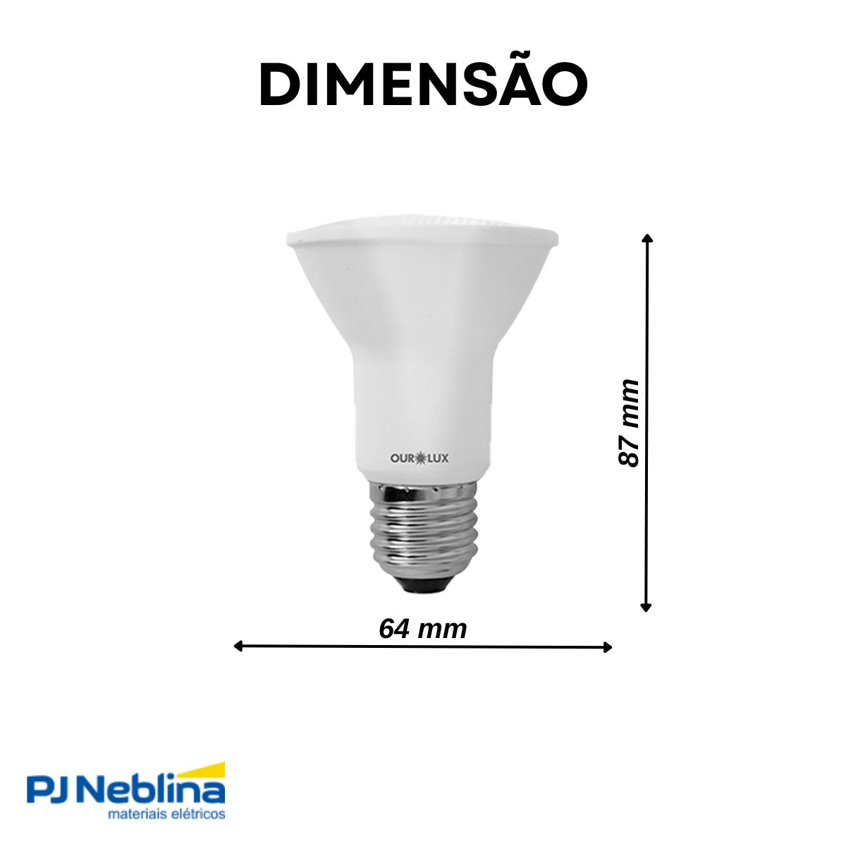 Lâmpada Led Par20 6W Bivolt E27 6400K Branco Frio Luz Branca 420Lm 30G - Ourolux