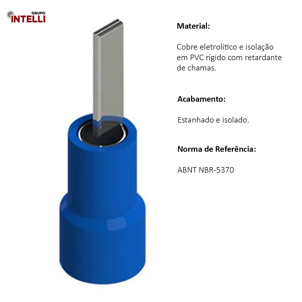 Terminal Pino Tubular 50Mm Pre-Isolado Azul 15786 Intelli