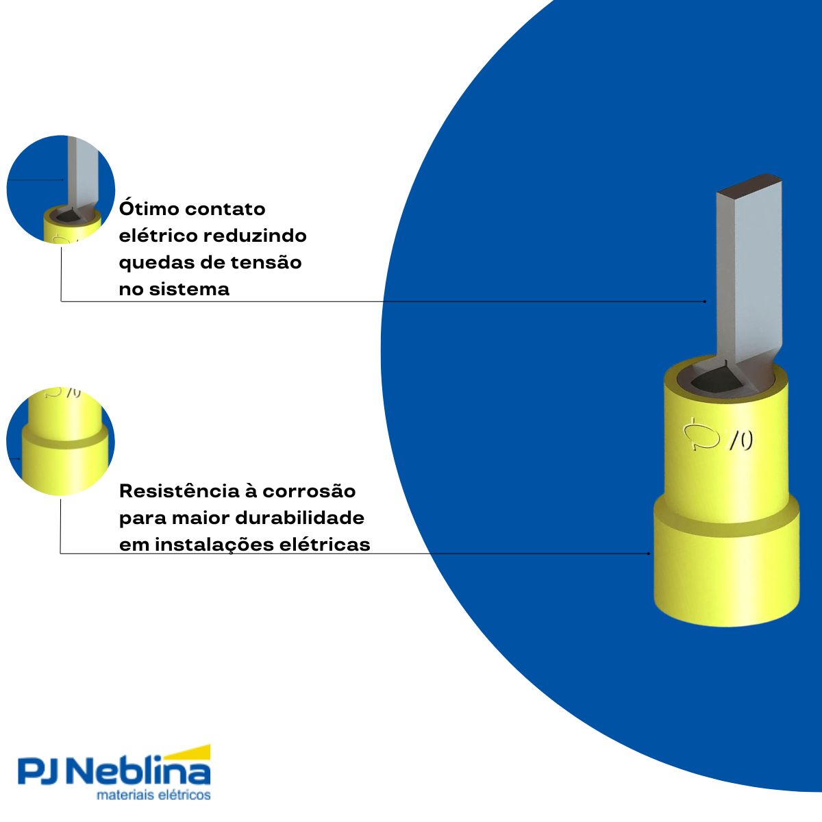 Terminal Pino Tubular 70Mm Pré-Isolado Amarelo - Intelli