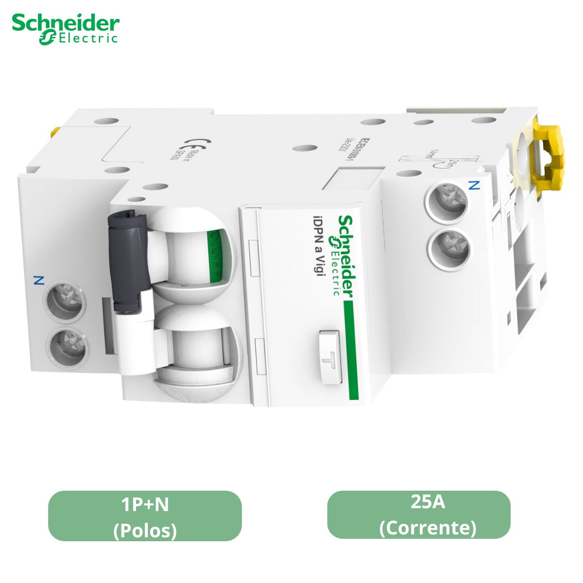 Disjuntor Dr 1P+N 25A Curva C 30mA 4,5Ka 230V 50Hz Acti 9 Idpn Vigi A9D34625 - Schneider Electric