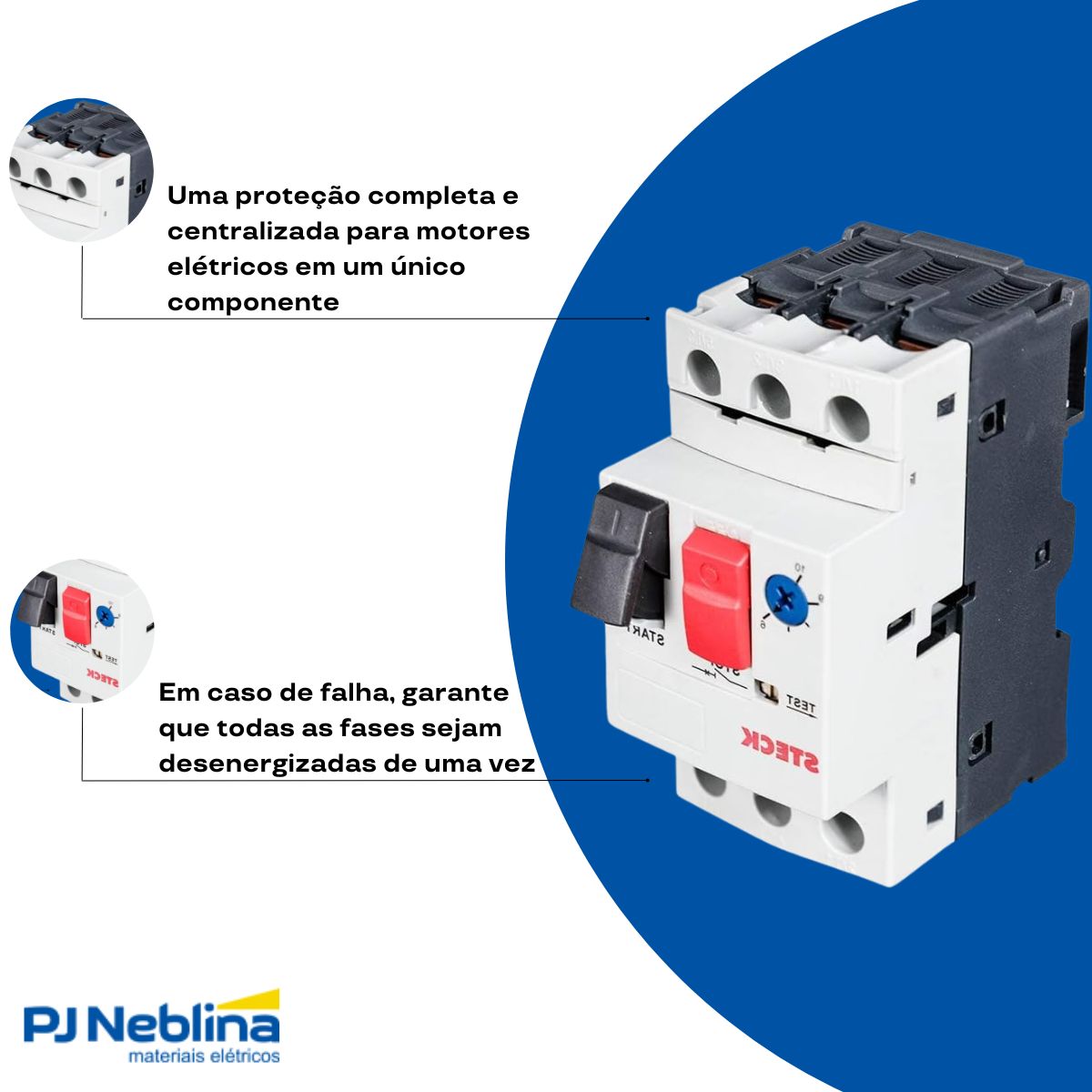 Disjuntor Motor Tripolar 4A 2,5-4A 400/415V 100Ka 400/415V 50/60Hz - Steck