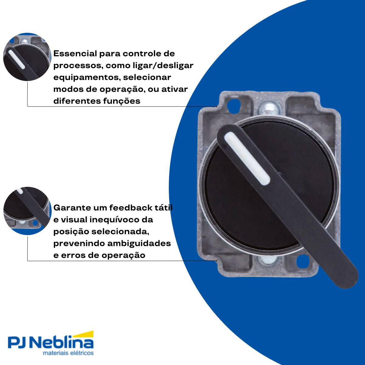 Frontal Comutador Knob Longo 2 Posição Fixa 60G 22,5Mm Metálico Preto - Steck