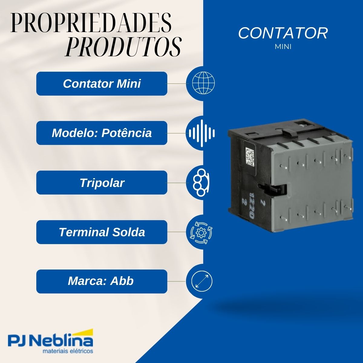 Contator Mini Potencia Tripolar 12A 220-240V 1Na 40-450Hz - Abb