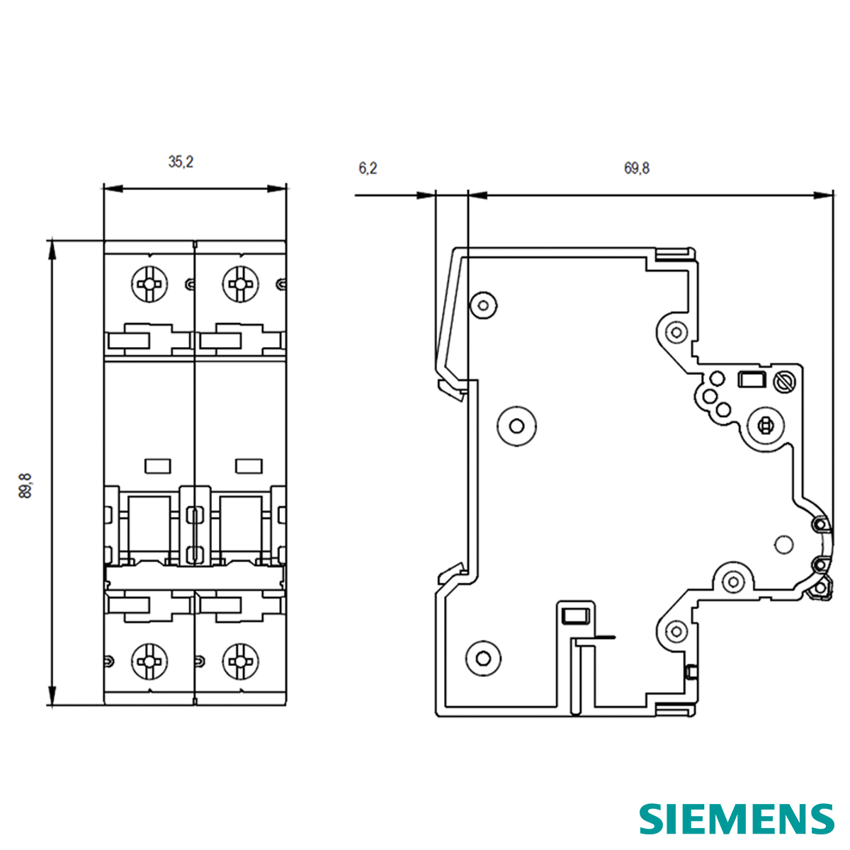 Disjuntor Mini Din Bipolar 25A Termomagnético Curva C 15Ka 230/400V 5SY62257 Siemens