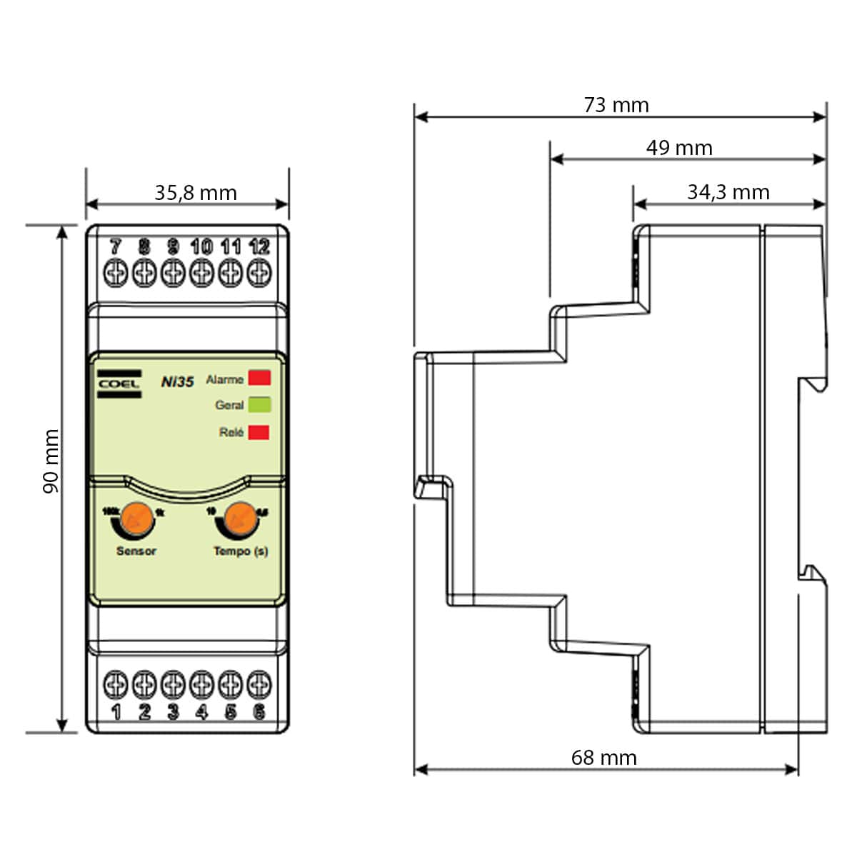 Controlador Eletrônico Nível Para Líquidos 24-240Vca/Vcc NI35W Coel