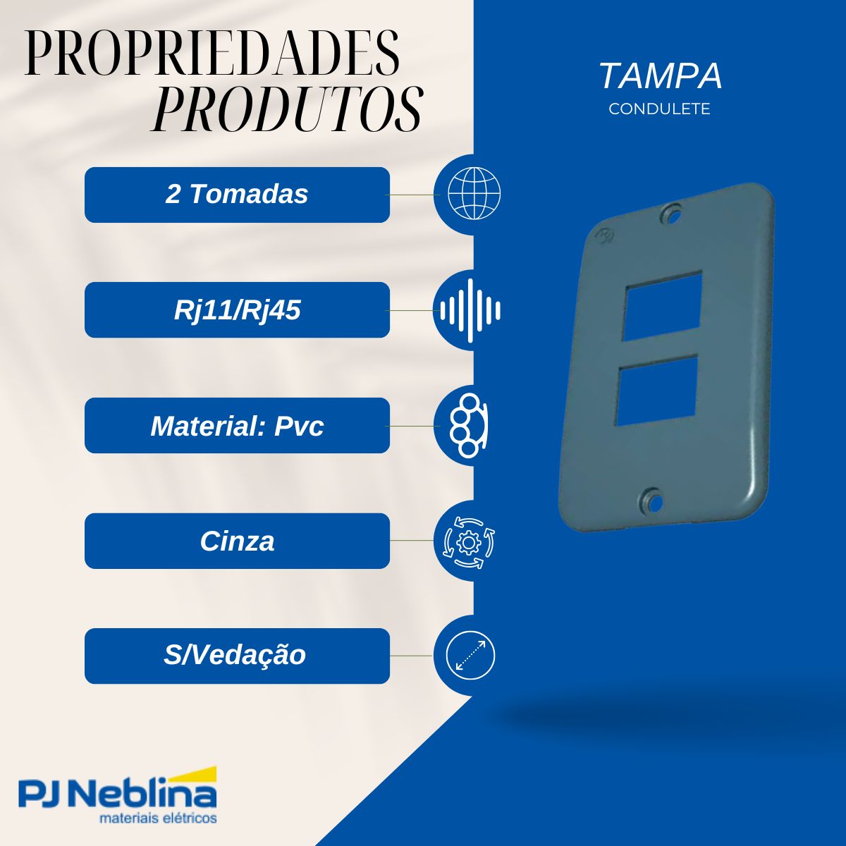 Tampa Condulete 2 Tom Rj11/Rj45 Pvc 1/2-3/4-1Pol Cz S/Vedação - Tigre