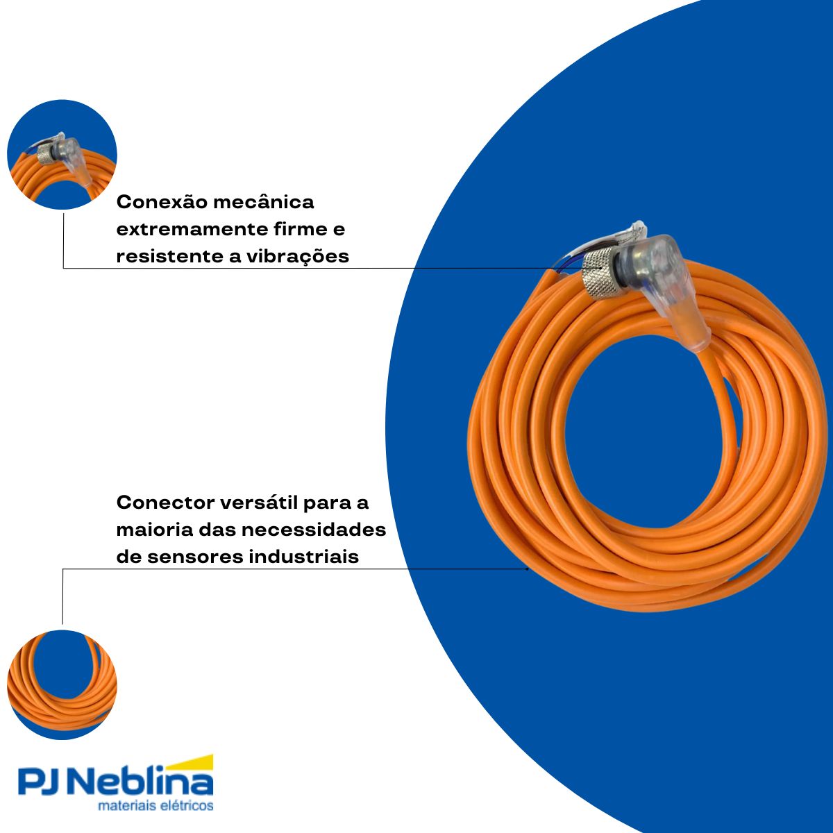 Conector Sensor C/Cabo Femea Angular 4 Polos 250V M12 4 Pinos Cabo 5M C/Led - Metaltex