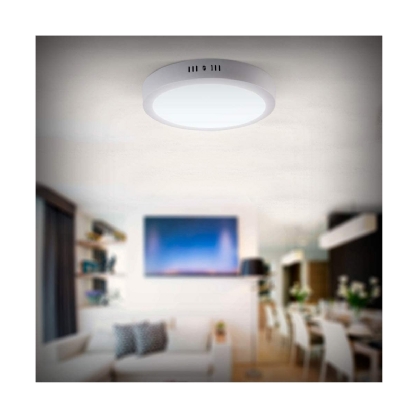 Plafon Painel Led Sobrepor Redondo 18w Bivolt 6400k Luz Branca - Bronzearte