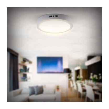 Luminária Plafon Painel Led Sobrepor Redondo 18W Bivolt 3000K Luz Amarela - Bronzearte