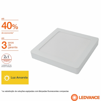 Luminária Plafon Slim Led Quadrado 24W Bivolt 3000K Luz Amarela - Ledvance