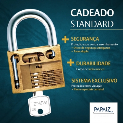 Cadeado Latão Com Chave 40mm Haste Curta - Papaiz