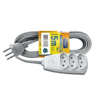 Extensão Elétrica Sort 3 X 0,75mm 5 Metros Branco 3 Tomadas  10A 250V - Daneva