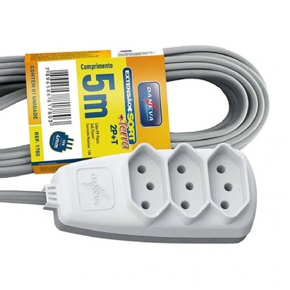 Extensão Elétrica Sort 3 X 0,75mm 5 Metros Branco 3 Tomadas  10A 250V - Daneva