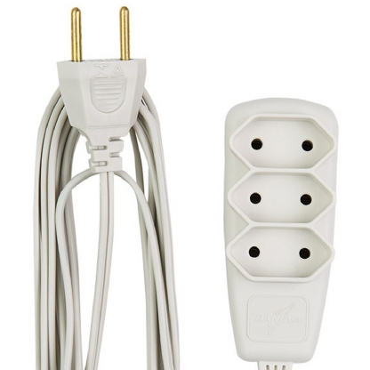 Extensão Elétrica Sort 2X 0,75mm 3 Metros Branco 3 Tomadas 2P 10A 250V - Daneva