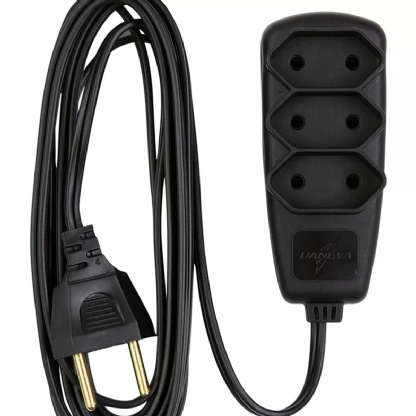 Extensão Elétrica Sort 2X 0,75mm 3 Metros Preto 3 Tomadas 2P 10A 250V - Daneva