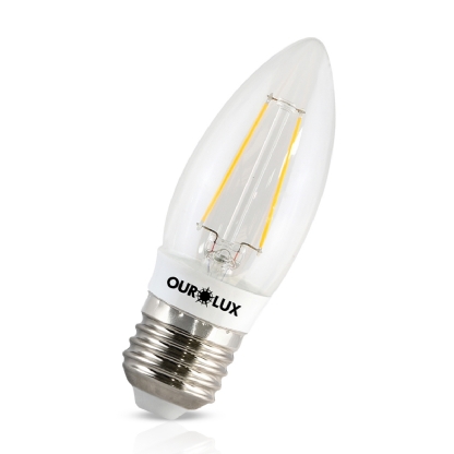 Lâmpada Led Filamento Vela 3W Bivolt E27 2700K Luz Amarela - Ourolux