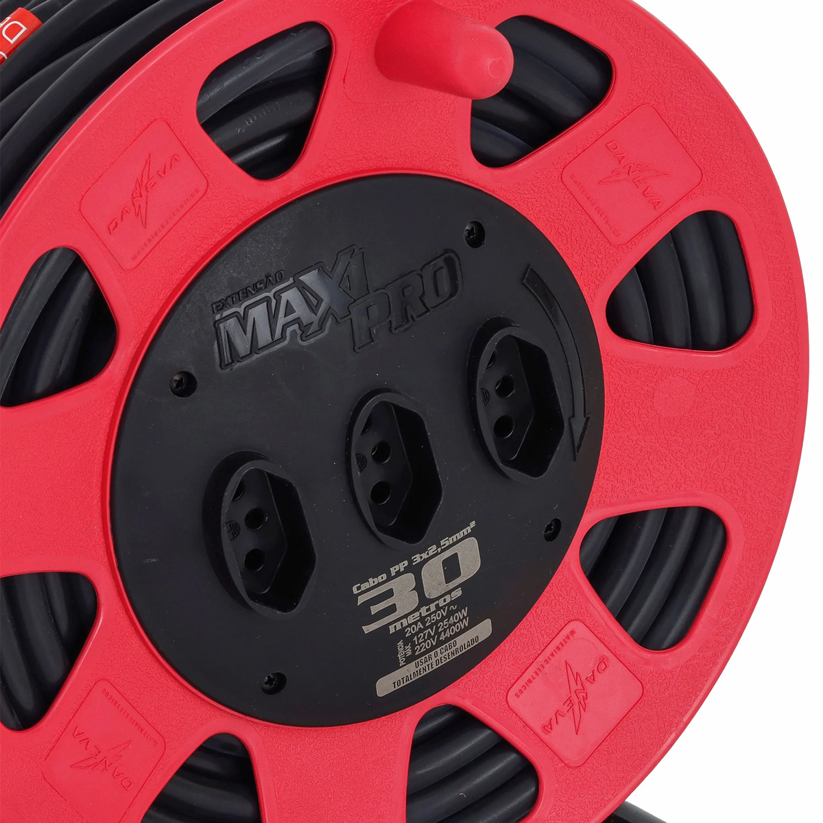 Extensão Maxi Pro Cabo Pp Circular 3x2,50Mm 30 Metros Vermelho 20A - Daneva