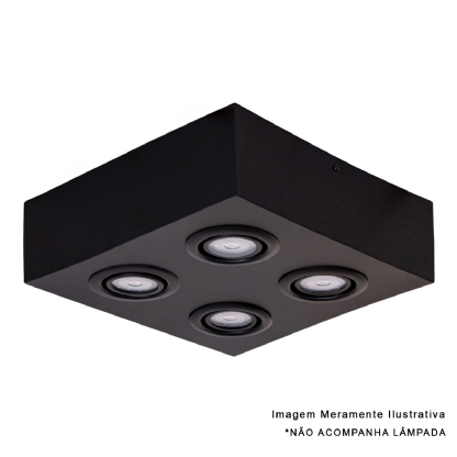 Luminária Spot Sobrepor Quadrada Preto Para Lâmpada Par20 4X50W E27 - Golight