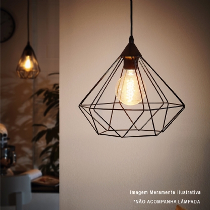Luminária Pendente Tarbes Preto 40W E27 Difusor Policarbonato - Eglo