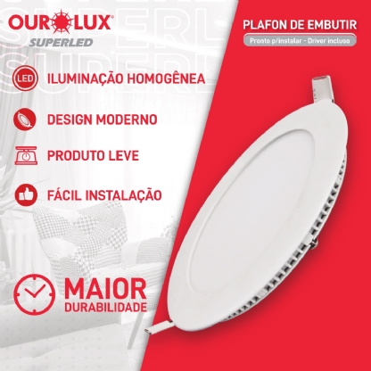 Luminária Plafon Led Embutir Redondo Branco 18W Bivolt 2700K Luz Amarela - Ourolux