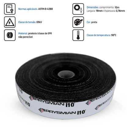 Fita Isolante Autofusão I10 Preto 10 Metros 19mm 18180021 - Prysmian