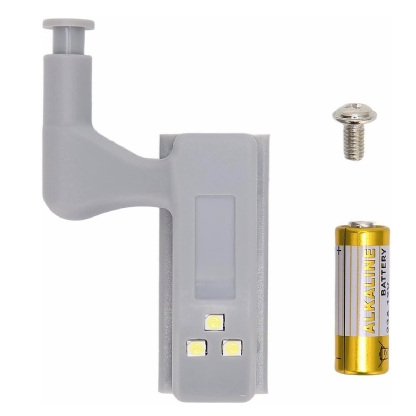 Kit 2 Luminárias Led De Dobradiças Switch Light Para Armário Mini Cinza 12V 3000K Luz Amarela - Bronzearte