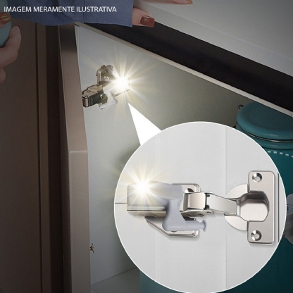 Kit 2 Luminárias Led De Dobradiças Switch Light Para Armário Mini Cinza 12V 3000K Luz Amarela - Bronzearte