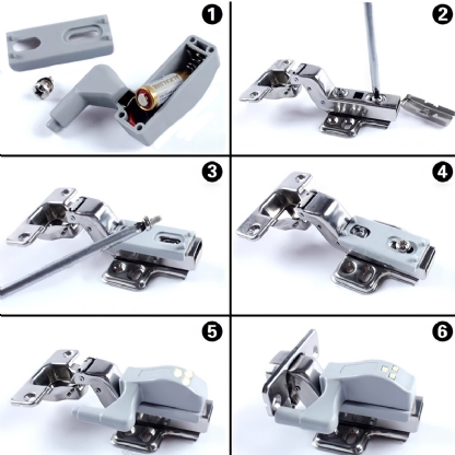 Kit 2 Luminárias Led De Dobradiças Switch Light Para Armário Mini Cinza 12V 3000K Luz Amarela - Bronzearte