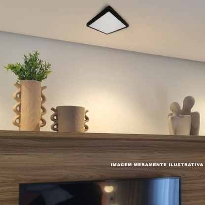 Luminária Painel Led Sobrepor Quadrado Preto 24W Bivolt 4000K Luz Branca 2040Lm - Bronzearte