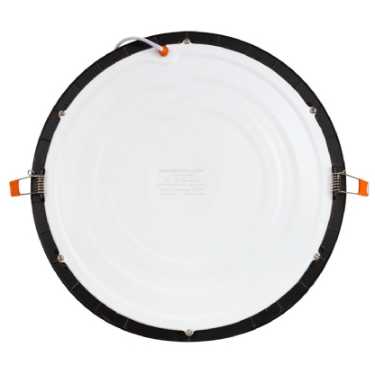 Luminária Painel Led Embutir Redondo Preto 24W Bivolt 6500K Luz Branca 2040Lm - Bronzearte